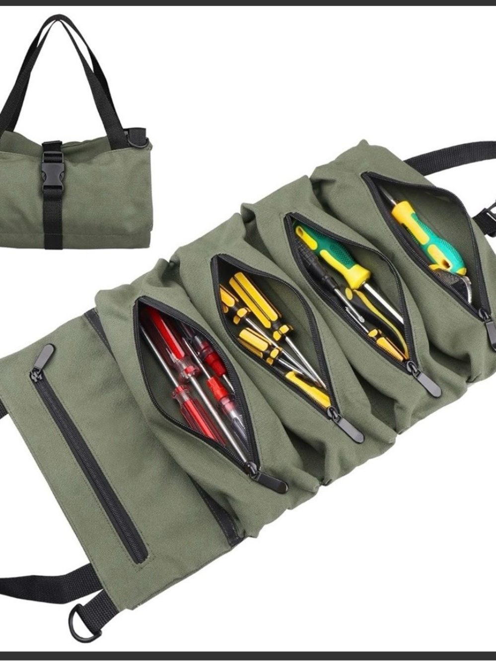 NWT BAQRAXIA Tool Bag Roll Up, Tools Box, 2 Detachable Pouches (Green)